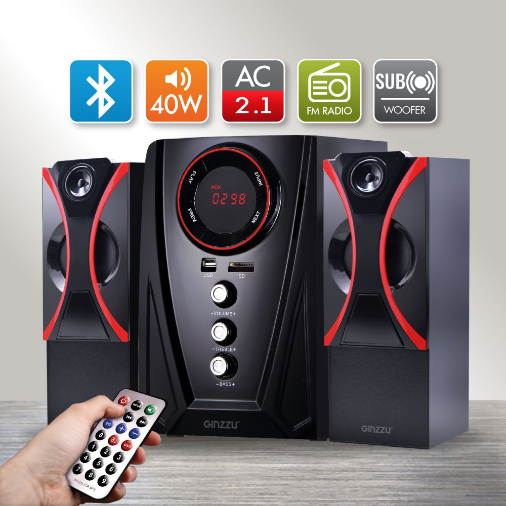   2.1 GINZZU GM-407 (Bluetooth, AUX, SD-card, USB-flash, FM-, LED, (RMS) 40 , 40 - 20)